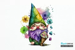 Watercolor Cute Gnome Mardi Gras PNG Clipart Product Image 1