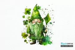 Watercolor St. Patricks Happy Green Gnome PNG Clipart Product Image 1