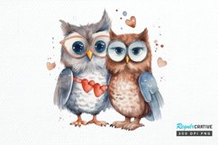 Watercolor Cute Couple Owl PNG Clipart Product Image 1