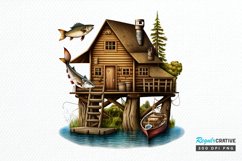 Watercolor Fishing Lodge PNG Clipart Product Image 1