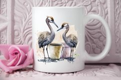 Watercolor Cute Cranes with a Cup PNG Clipart Product Image 2