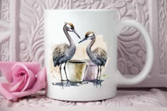 Watercolor Cute Cranes with a Cup PNG Clipart Product Image 2