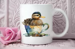Watercolor Cute Mallard with a Cup PNG Clipart Product Image 2
