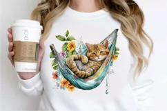 Watercolor Cute Cat in a Hammock PNG Clipart Product Image 2