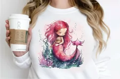 Watercolor Cute Pink Mermaid PNG Clipart Product Image 2