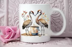 Watercolor Cute Cranes with a Cup PNG Clipart Product Image 2