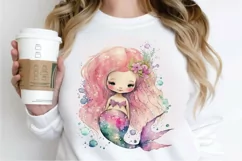 Watercolor Cute Pink Mermaid PNG Clipart Product Image 2