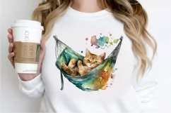Watercolor Cute Cat in a Hammock PNG Clipart Product Image 2