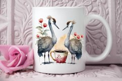 Watercolor Cute Cranes with a Cup PNG Clipart Product Image 2