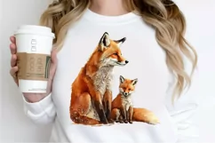 Watercolor Mom and Baby Fox PNG Clipart Product Image 2