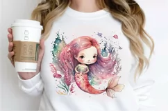 Watercolor Cute Pink Mermaid PNG Clipart Product Image 2