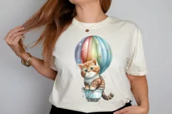 Watercolor Cute Kitten with Air Balloon PNG Clipart Product Image 2