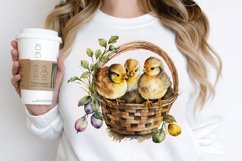 Watercolor Chicks in a Basket PNG Clipart Product Image 2