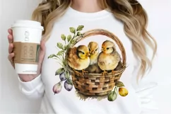 Watercolor Chicks in a Basket PNG Clipart Product Image 2