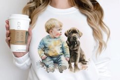 Watercolor Cute Baby Boy and Dog PNG Clipart Product Image 2