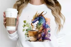 Watercolor Cute Dragon Drinking Coffee PNG Clipart Product Image 2
