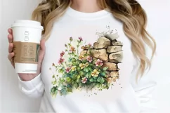 Watercolor Floral Stone Wall PNG Clipart Product Image 2