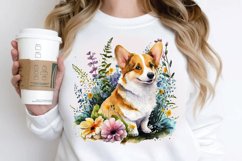 Watercolor Cute Corgi and Flowers PNG Clipart Product Image 2