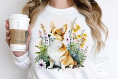 Watercolor Cute Corgi and Flowers PNG Clipart Product Image 2