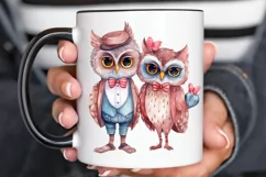Watercolor Cute Couple Owl PNG Clipart Product Image 2