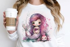 Watercolor Cute Pink Mermaid PNG Clipart Product Image 2