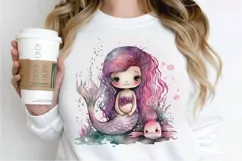 Watercolor Cute Pink Mermaid PNG Clipart Product Image 2