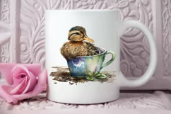 Watercolor Cute Mallard with a Cup PNG Clipart Product Image 2