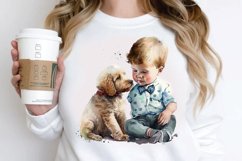 Watercolor Cute Baby Boy and Dog PNG Clipart Product Image 2