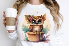 Watercolor Cute Owl Girl in Gift Box PNG Clipart Product Image 2