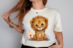 Watercolor Cute Baby Lion Kawaii Cartoon PNG Clipart Product Image 2