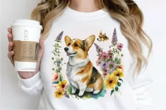 Watercolor Cute Corgi and Flowers PNG Clipart Product Image 2
