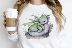 Watercolor Cute Baby Dragon Sleeping PNG Clipart Product Image 2