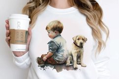 Watercolor Cute Baby Boy and Dog PNG Clipart Product Image 2