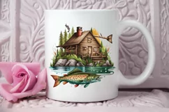 Watercolor Fishing Lodge PNG Clipart Product Image 2