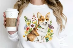 Watercolor Cute Corgi and Flowers PNG Clipart Product Image 2
