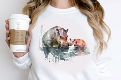 Watercolor Mom and Baby Hippopotamus PNG Clipart Product Image 2