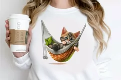 Watercolor Cute Cat in a Hammock PNG Clipart Product Image 2