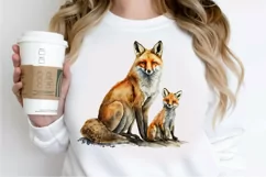 Watercolor Mom and Baby Fox PNG Clipart Product Image 2