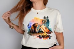 Watercolor Bear Camping at Sunset PNG Clipart Product Image 2