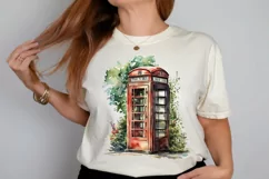 Watercolor Vintage Public Telephone Booth PNG Clipart Product Image 2