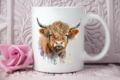 Watercolor Cute Highland Cow PNG Clipart Product Image 2