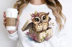 Watercolor Cute Owl Girl in Gift Box PNG Clipart Product Image 2