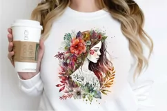 Watercolor Floral Boho Girl PNG Clipart Product Image 2