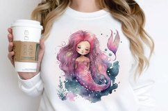 Watercolor Cute Pink Mermaid PNG Clipart Product Image 2