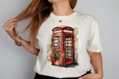 Watercolor Vintage Public Telephone Booth PNG Clipart Product Image 2