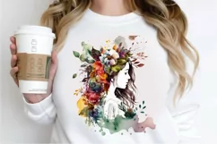 Watercolor Floral Boho Girl PNG Clipart Product Image 2