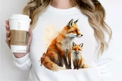 Watercolor Mom and Baby Fox PNG Clipart Product Image 2