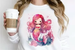 Watercolor Cute Pink Mermaid PNG Clipart Product Image 2