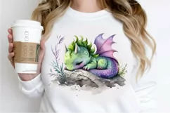 Watercolor Cute Baby Dragon Sleeping PNG Clipart Product Image 2