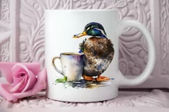 Watercolor Cute Mallard with a Cup PNG Clipart Product Image 2